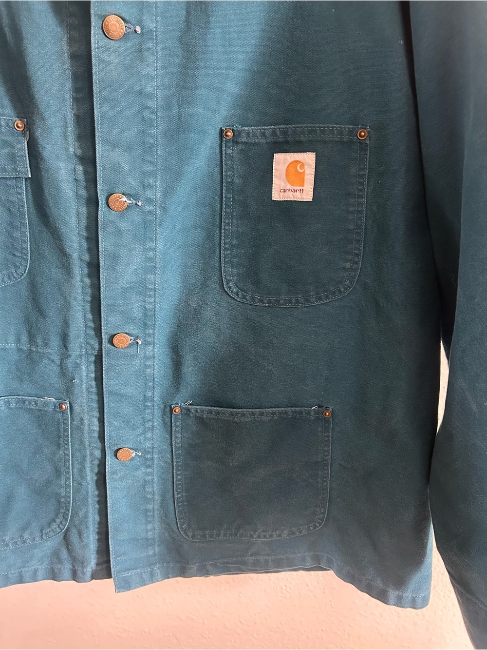 Vintage 90s Carhartt Teal Workwear Unlined Chore Jacket Mens Size XXL - Picture 3 of 8